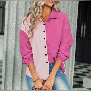 Pink Colorblock Button-Up Women's Top